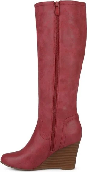 Journee Collection Women's Langly Wedge Knee High Boots Brown - Image 4