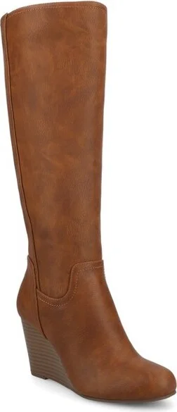 Journee Collection Women's Langly Wedge Knee High Boots Brown