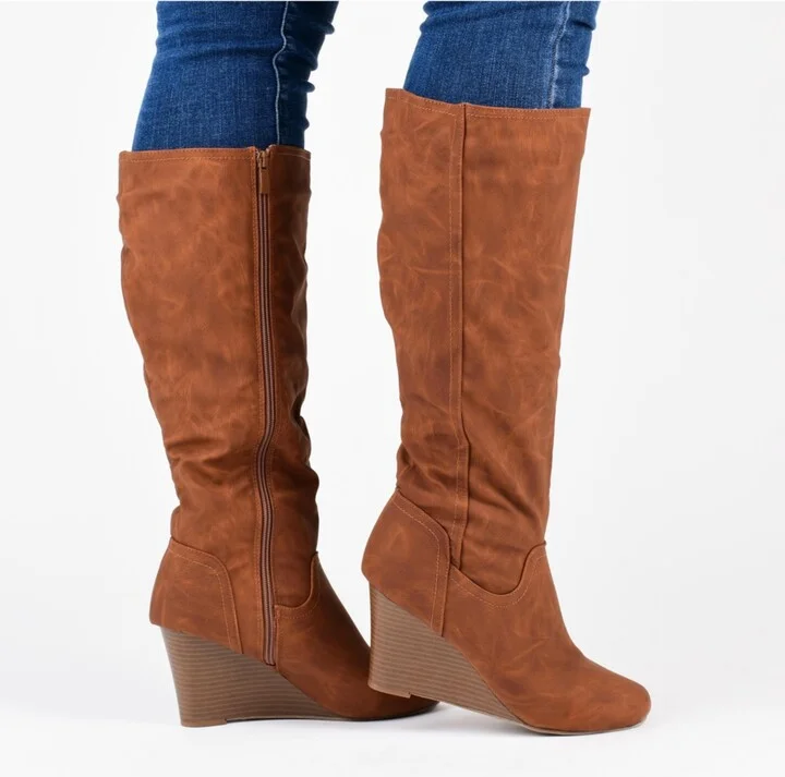 Journee Collection Women's Langly Wide Calf Knee High Wedge Boots - Image 6