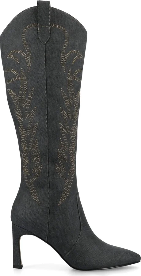 Journee Collection Women's Laramie Embroidery Detail Knee High Western Boots - Image 6