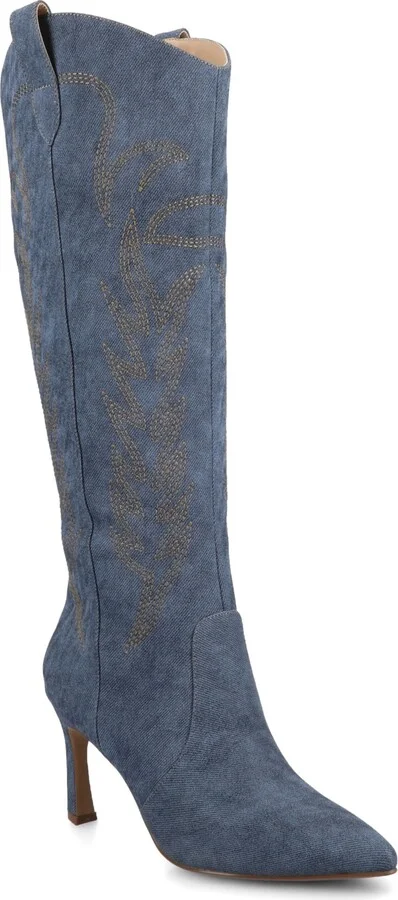 Journee Collection Women's Laramie Embroidery Detail Knee High Western Boots