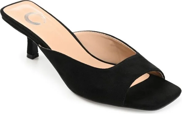 Journee Collection Women's Larna Slip On Kitten Heel Open Toe Pumps Navy