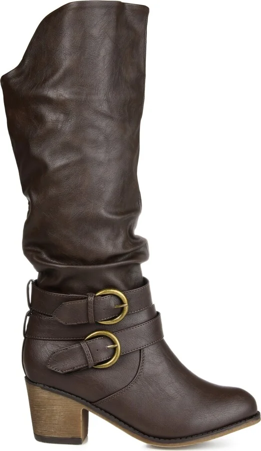 Journee Collection Women's Late Wide Calf Rouched Buckle Mid Shaft Block Heel Boots - Image 2