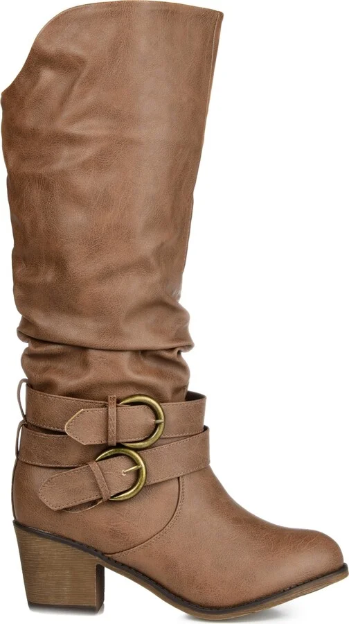 Journee Collection Women's Late Wide Calf Rouched Buckle Mid Shaft Block Heel Boots - Image 7