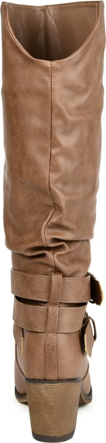 Journee Collection Women's Late Wide Calf Rouched Buckle Mid Shaft Block Heel Boots - Image 8