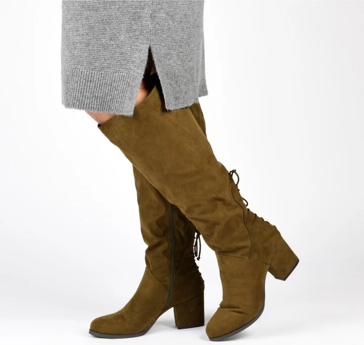 Journee Collection Women's Leeda Extra Wide Calf Lace Up Detail Knee High Boots - Image 3