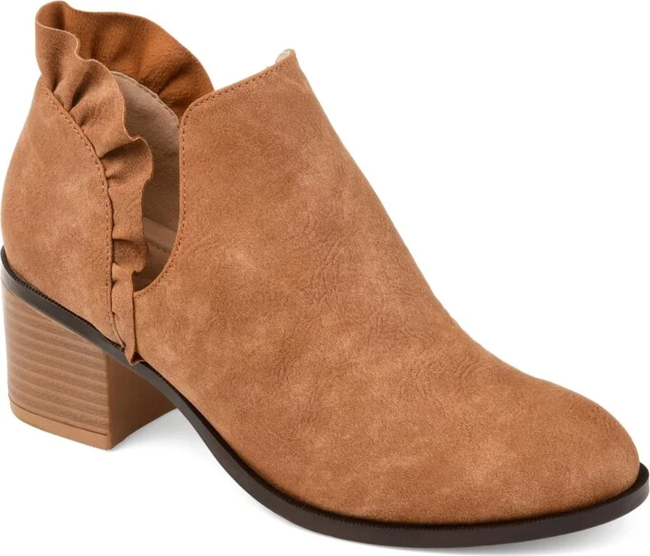 Journee Collection Women's Lennie Ruffle Detail Stacked Block Heel Booties