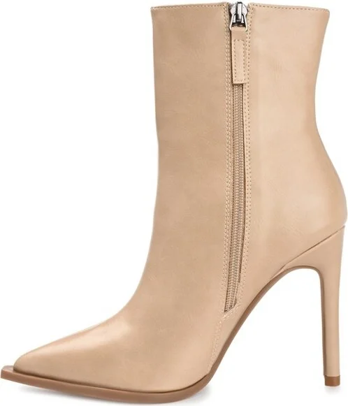 Journee Collection Women's Limma Pointed Toe Stiletto High Ankle Booties Tan - Image 2