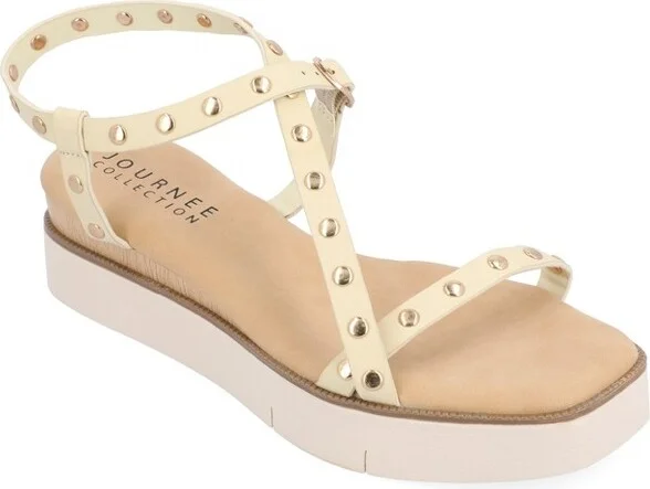 Journee Collection Women's Lindsay Buckle Platform Sandals Ivory