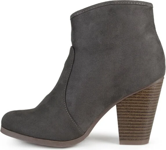 Journee Collection Women's Link Outside Zip Stacked Heel Booties Charcoal - Image 2