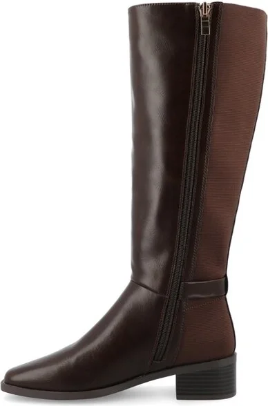 Journee Collection Women's Londyn Stacked Block Heel Square Toe Boots, Brown - Image 2