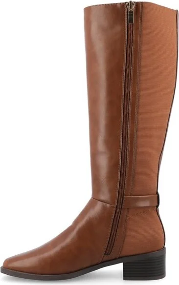 Journee Collection Women's Londyn Stacked Block Heel Square Toe Boots, Brown - Image 6