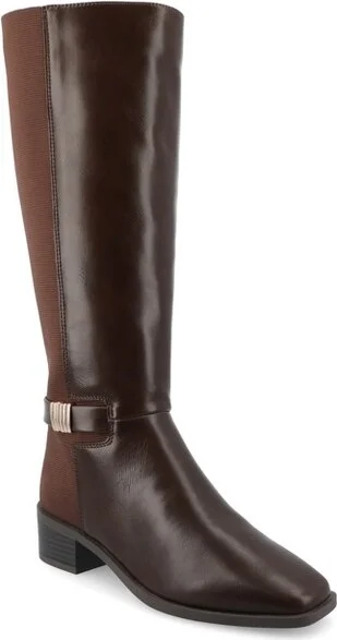 Journee Collection Women's Londyn Stacked Block Heel Square Toe Boots, Brown