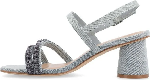 Journee Collection Women's Lornnah Beaded Strap Heeled Sandals, Denim - Image 2