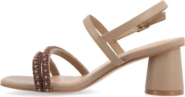 Journee Collection Women's Lornnah Beaded Strap Heeled Sandals, Denim - Image 4