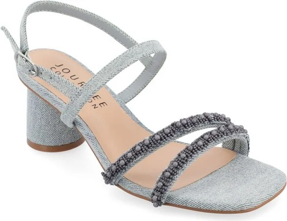 Journee Collection Women's Lornnah Beaded Strap Heeled Sandals, Denim