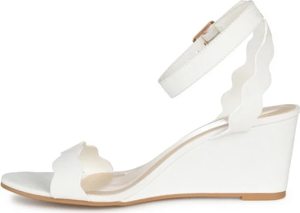Journee Collection Women's Loucia Buckle Ankle Strap Wedge Sandals White - Image 2