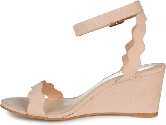 Journee Collection Women's Loucia Buckle Ankle Strap Wedge Sandals White - Image 5