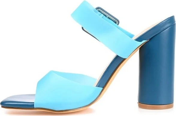 Journee Collection Women's Luca Open Square Toe Block Heel Sandals Blue - Image 2