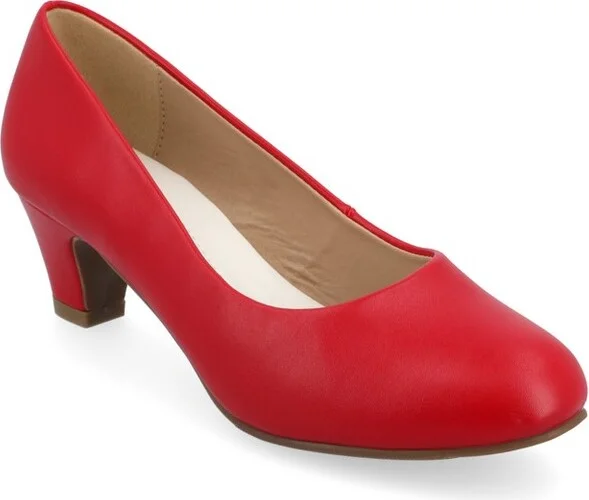 Journee Collection Women's Luu-m Comfort Insole Round Toe Low Block Heel Pumps Red
