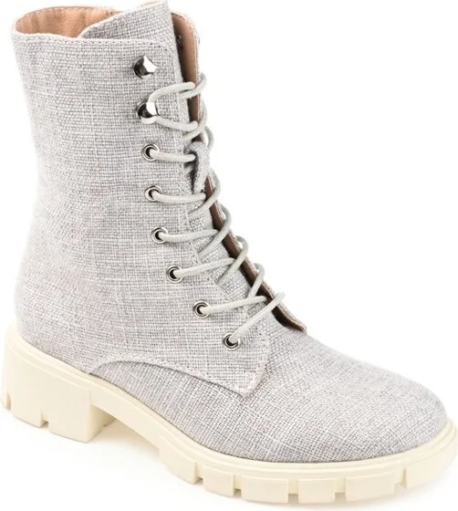 Journee Collection Women's Madelynn Lace Up Block Heel Booties Grey