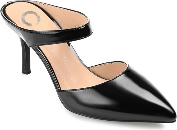 Journee Collection Women's Maevali Mules Mid Stiletto Pointed Toe Pumps Patent/Black