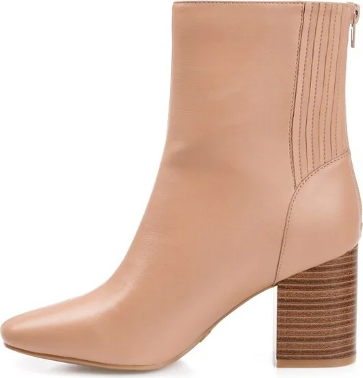 Journee Collection Women's Maize Back Heel Zip Stacked Heel Booties Bone - Image 4