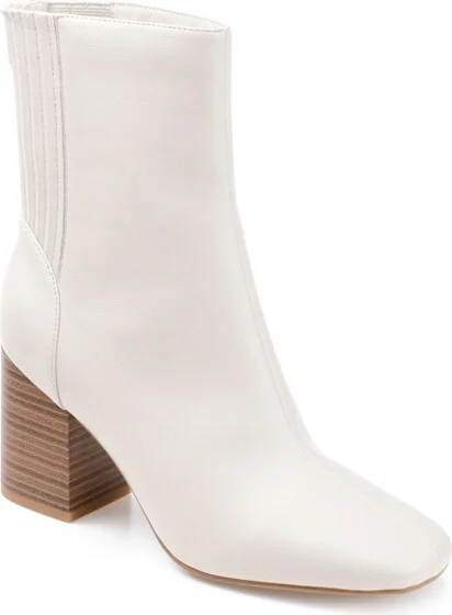 Journee Collection Women's Maize Back Heel Zip Stacked Heel Booties Bone