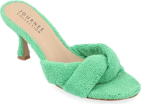 Journee Collection Women's Mannon Soft Terry Cloth Slip On Open Toe Pumps Green