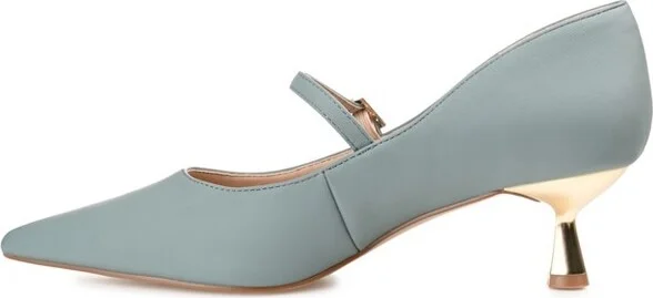 Journee Collection Women's Manza Kitten Heel Mary Jane Pointed Toe Pumps Blue - Image 3
