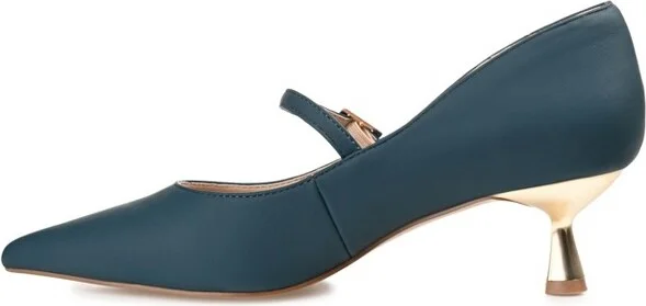 Journee Collection Women's Manza Kitten Heel Mary Jane Pointed Toe Pumps Blue - Image 5