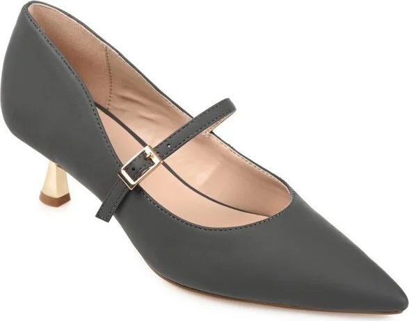 Journee Collection Women's Manza Kitten Heel Mary Jane Pointed Toe Pumps Blue