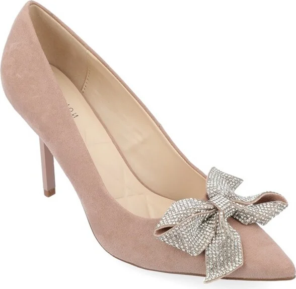 Journee Collection Women's Marcie Mid Heel Pointed Toe Pumps Taupe