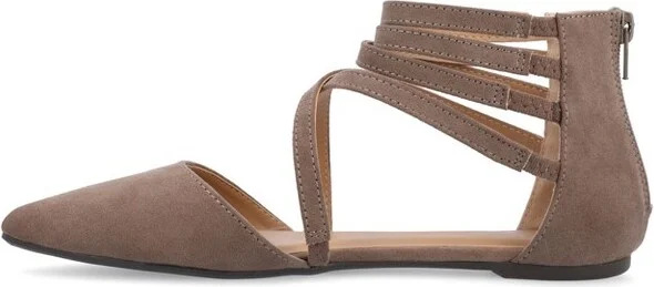 Journee Collection Women's Marlee Back Heel Zip Pointed Toe Cage Flats Taupe - Image 5