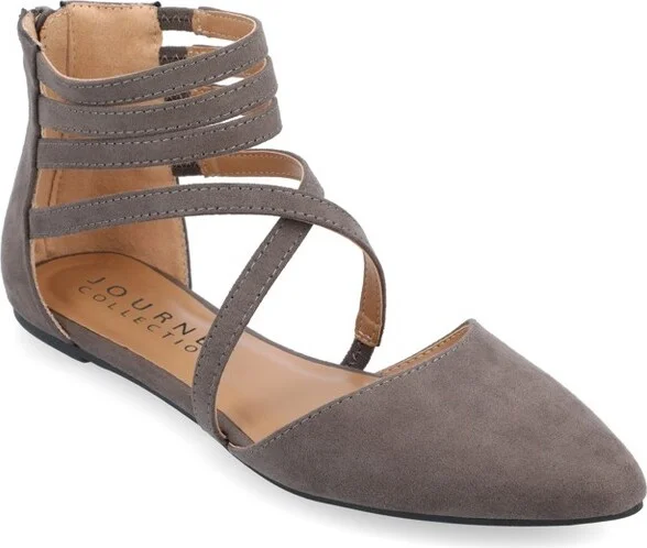 Journee Collection Women's Marlee Back Heel Zip Pointed Toe Cage Flats Taupe