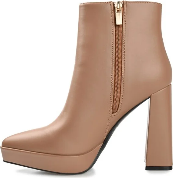 Journee Collection Women's Marnnie Pointed Toe Platform Ankle Booties Tan - Image 2