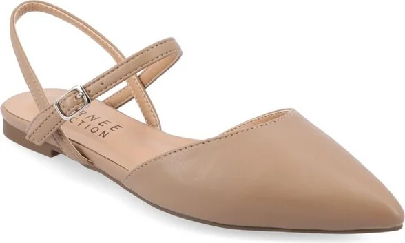 Journee Collection Women's Martine Narrow Width SuperNatural Shades Buckle Pointed Toe Flats, Mocha NW