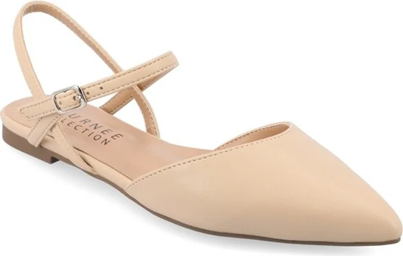 Journee Collection Women's Martine SuperNatural Shades Buckle Pointed Toe Flats, Shell 9.5WD