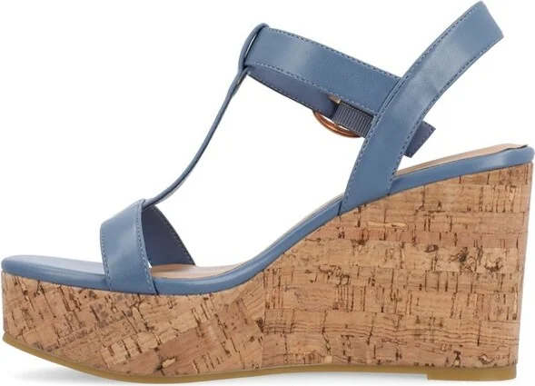 Journee Collection Women's Matildaa Buckle Platform Wedge Sandals Blue - Image 5