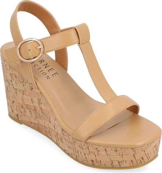 Journee Collection Women's Matildaa Buckle Platform Wedge Sandals Blue