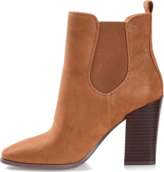 Journee Collection Women's Maxxie Pull On Stacked Heel Booties Brown - Image 5