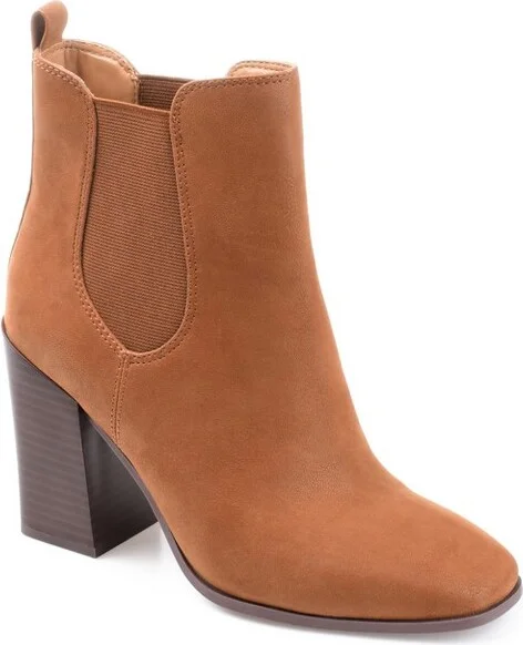 Journee Collection Women's Maxxie Pull On Stacked Heel Booties Brown