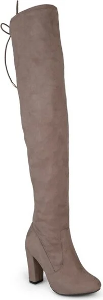 Journee Collection Women's Maya Block Heel Over The Knee Boots Taupe