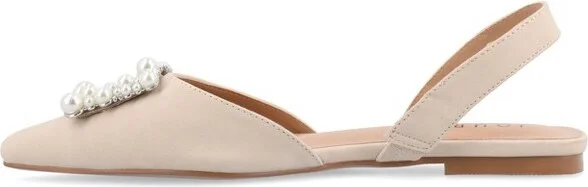 Journee Collection Women's Medium and Wide Width Hannae Sling Back Pointed Toe Flats, Beige - Image 2