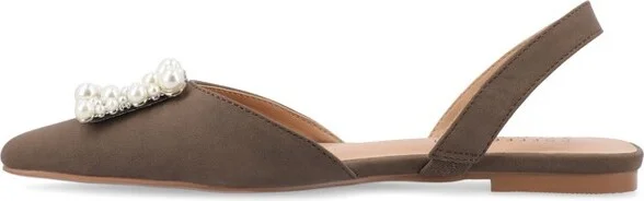 Journee Collection Women's Medium and Wide Width Hannae Sling Back Pointed Toe Flats, Beige - Image 6
