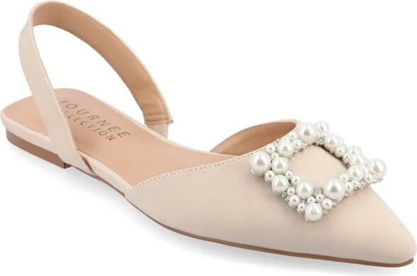 Journee Collection Women's Medium and Wide Width Hannae Sling Back Pointed Toe Flats, Beige