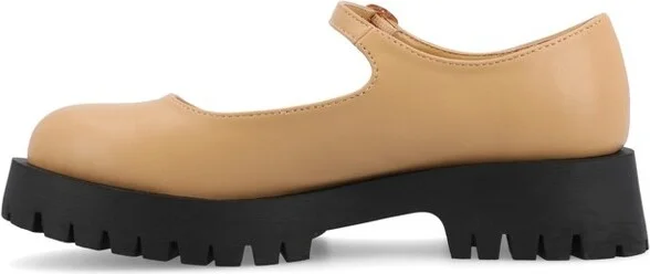 Journee Collection Women's Medium and Wide Width Kamie Mary Jane Round Toe Buckle Flats, Tan - Image 2