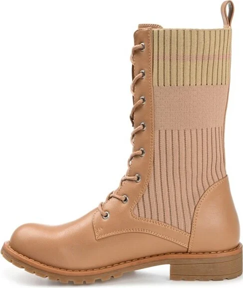Journee Collection Women's Melei Round Toe Block Heel Combat Booties Beige - Image 2