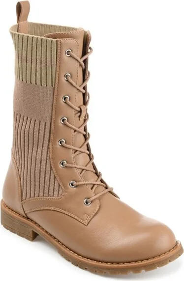 Journee Collection Women's Melei Round Toe Block Heel Combat Booties Beige