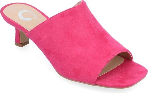 Journee Collection Women's Mercerr Slip On Open Toe Kitten Heel Pump Tan